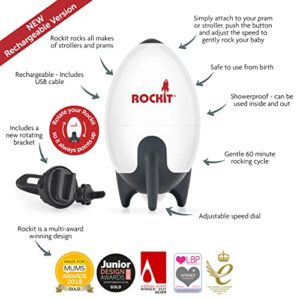 Rockit Rocker USB Rechargeable 2.0. Rock-it Baby Rocker Rocks Any Stroller, Bassinet, Pushchair or Buggy. Comes with Rotating Bracket.