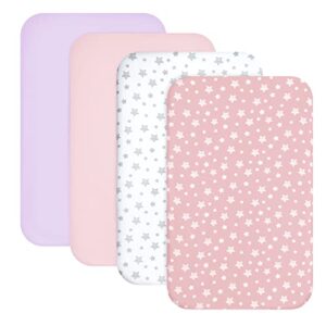 mini portable crib sheets 4 pack for girls (38" x 24"), compatible with dream on me, delta porta crib and arms reach ideal cosleeper, pink