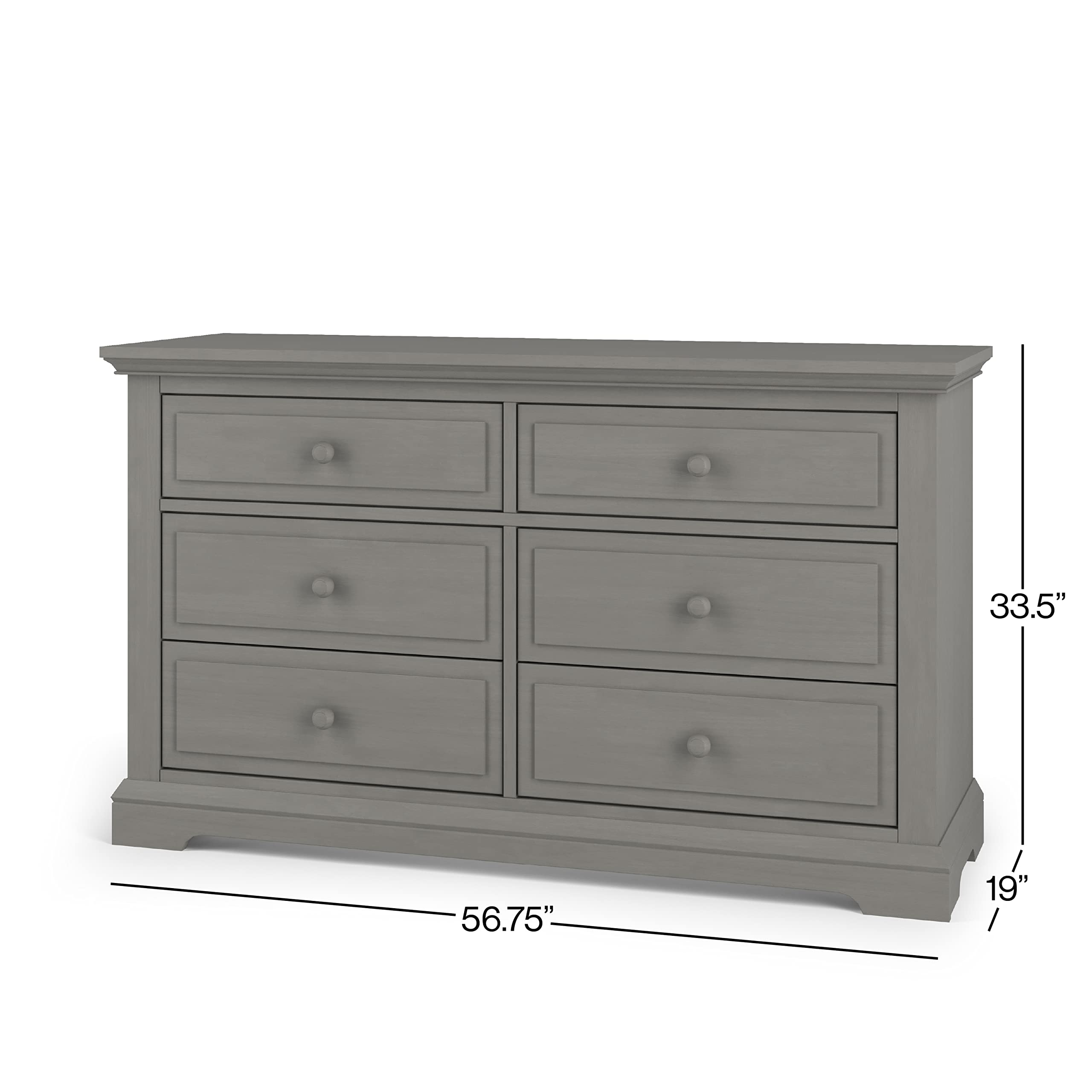 Child Craft Jordyn Select 6 Drawer Double Dresser, Classic Style with Wood Knobs (Lunar Gray)