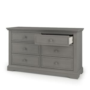 Child Craft Jordyn Select 6 Drawer Double Dresser, Classic Style with Wood Knobs (Lunar Gray)