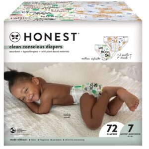 the honest company clean conscious diapers | plant-based, sustainable | barnyard babies + it’s a pawty | super club box, size 7 (41+ lbs), 72 count