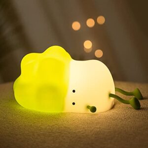 blyanx cute night light for kids, kawaii kids night light lamp, rechargeable silicone dimmable baby night light, kawaii room decor cabbage toddler night lights, portable light kids lamp gift (green)