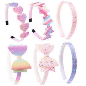 lizioo 6 pack girls headbands glitter kids headbands bow/heart/star headbands sweet hairband for toddler/girls/teens
