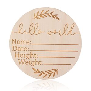 aiex wooden baby announcement sign, 5.9 inch round new baby sign birth announcement sign, baby name sign hello world newborn welcome sign for hospital photo prop baby shower nursery gift