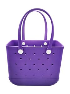 beach bag, waterproof open tote bag, easy to clean eva beach bag with holes for the beach boat pool sports shopping (purple) large