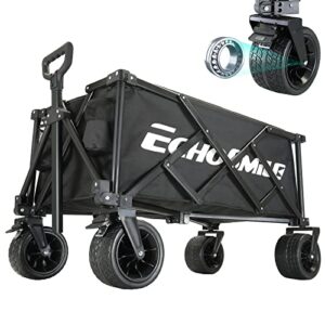 echosmile collapsible folding wagon cart, beach wagon for sand with big wheels, heavy duty 400lbs capacity utility wagon, portable garden cart with adjustable handle, foldable grocery wagon for sports