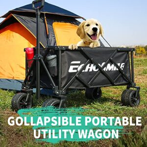 EchoSmile Collapsible Folding Wagon Cart, Beach Wagon for Sand with Big Wheels, Heavy Duty 400lbs Capacity Utility Wagon, Portable Garden Cart with Adjustable Handle, Foldable Grocery Wagon for Sports