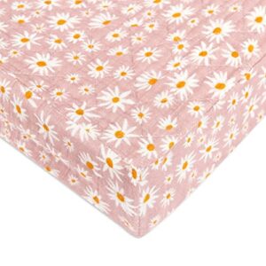 babyletto 100% quilted organic cotton changing pad cover, gots-certified, fitted 360°, ultra-soft and breathable muslin - daisy