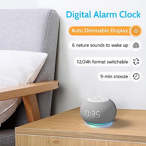 Reacher Auto-Dimmable Sound Machine Alarm Clock with Night Light, 20 Soothing Sounds, LED Digital Display, Sleep Timer, Precise Volume Control, White Noise Soother for Baby, Adults, Bedrooms