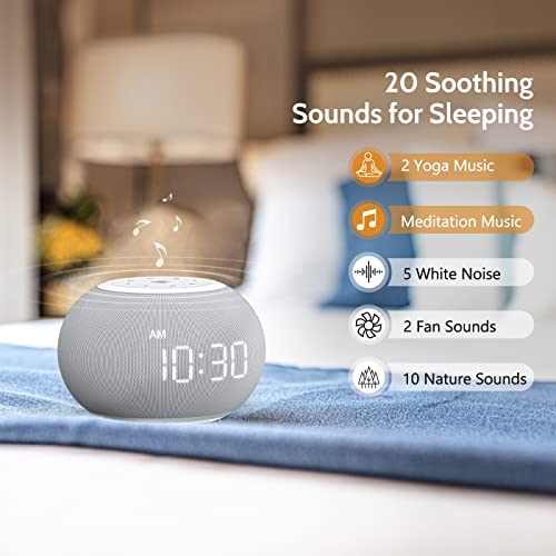 Reacher Auto-Dimmable Sound Machine Alarm Clock with Night Light, 20 Soothing Sounds, LED Digital Display, Sleep Timer, Precise Volume Control, White Noise Soother for Baby, Adults, Bedrooms