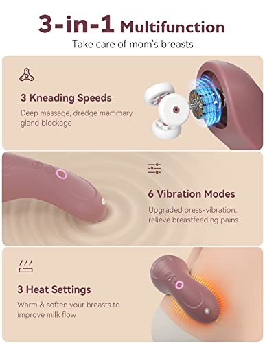 Momcozy Kneading Lactation Massager with Heat, 3-in-1 Real-Like Massage for Relieve Clogged Ducts, Breast Massager Warming for Breastfeeding, Improve Milk Flow, Dusty Rose