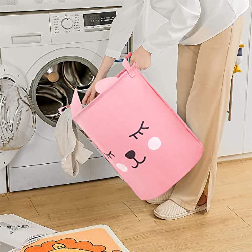 Ghopy 2Pcs Laundry Basket Foldable Bag Cute Dirty Clothes Hamper Collapsible Storage with Handle Canvas Toy box, Bathroom/Dorm/College/Nursery/Girls/Boy/Kids/Baby Washing Organizer, Room Decor/Bedroom