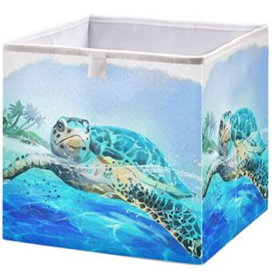 visesunny closet baskets sea turtle storage bins fabric baskets for organizing shelves foldable storage cube bins for clothes, toys, baby toiletry, office supply