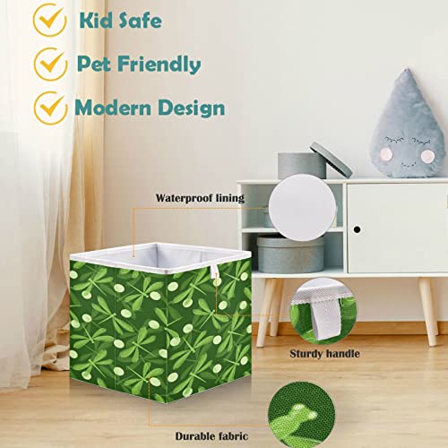 visesunny Closet Baskets Cute Green Dragonflies Storage Bins Fabric Baskets for Organizing Shelves Foldable Storage Cube Bins for Clothes, Toys, Baby Toiletry, Office Supply