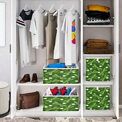 visesunny Closet Baskets Cute Green Dragonflies Storage Bins Fabric Baskets for Organizing Shelves Foldable Storage Cube Bins for Clothes, Toys, Baby Toiletry, Office Supply