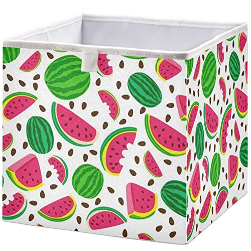 visesunny Closet Baskets Watermelon Doodle Storage Bins Fabric Baskets for Organizing Shelves Foldable Storage Cube Bins for Clothes, Toys, Baby Toiletry, Office Supply