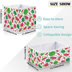 visesunny Closet Baskets Watermelon Doodle Storage Bins Fabric Baskets for Organizing Shelves Foldable Storage Cube Bins for Clothes, Toys, Baby Toiletry, Office Supply