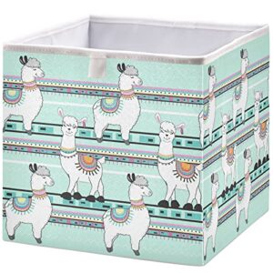 visesunny Closet Baskets Cute Cartoon Llama Blue Pattern Storage Bins Fabric Baskets for Organizing Shelves Foldable Storage Cube Bins for Clothes, Toys, Baby Toiletry, Office Supply