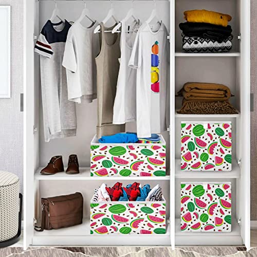 visesunny Closet Baskets Watermelon Doodle Storage Bins Fabric Baskets for Organizing Shelves Foldable Storage Cube Bins for Clothes, Toys, Baby Toiletry, Office Supply