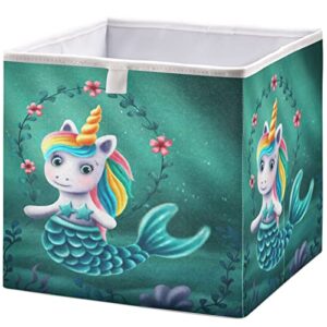 visesunny closet baskets little mermaid unicorn2 storage bins fabric baskets for organizing shelves foldable storage cube bins for clothes, toys, baby toiletry, office supply