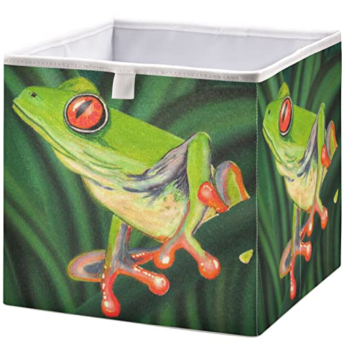 visesunny Closet Baskets TropicaL Tree Frog Animal Storage Bins Fabric Baskets for Organizing Shelves Foldable Storage Cube Bins for Clothes, Toys, Baby Toiletry, Office Supply