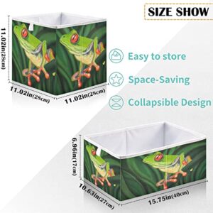 visesunny Closet Baskets TropicaL Tree Frog Animal Storage Bins Fabric Baskets for Organizing Shelves Foldable Storage Cube Bins for Clothes, Toys, Baby Toiletry, Office Supply