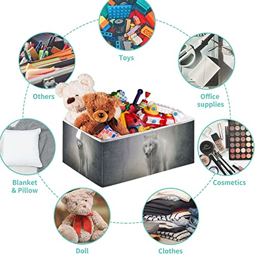 visesunny Closet Baskets Dark Wolf Storage Bins Fabric Baskets for Organizing Shelves Foldable Storage Cube Bins for Clothes, Toys, Baby Toiletry, Office Supply