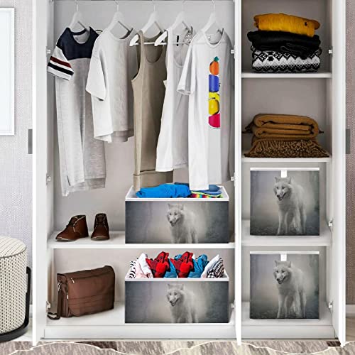 visesunny Closet Baskets Dark Wolf Storage Bins Fabric Baskets for Organizing Shelves Foldable Storage Cube Bins for Clothes, Toys, Baby Toiletry, Office Supply