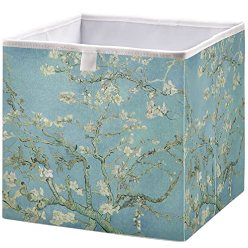 visesunny Closet Baskets Pear Flower Tree Blossom Storage Bins Fabric Baskets for Organizing Shelves Foldable Storage Cube Bins for Clothes, Toys, Baby Toiletry, Office Supply