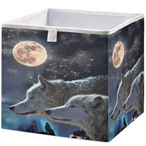 visesunny closet baskets wolf animal storage bins fabric baskets for organizing shelves foldable storage cube bins for clothes, toys, baby toiletry, office supply