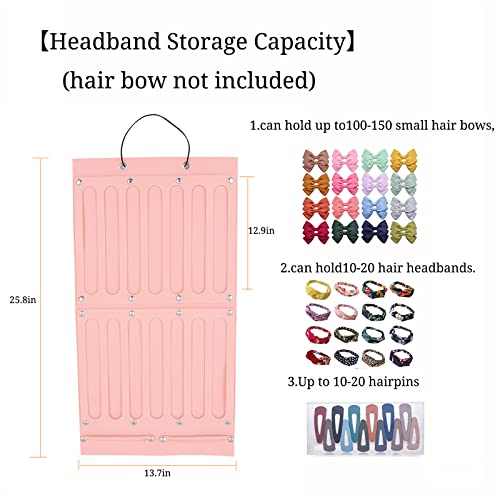 Aohuada Headband Holder for Girls Hair Bows, Baby Hair Accessory Storage Display Sturdy Rope, Baby Headband Organizer for Girls Room, Door, Closet, Hair Clips Storage Organizer, Light Pink