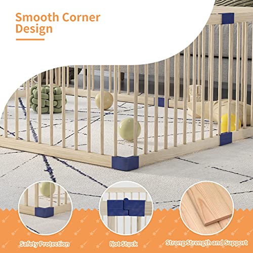 Linor Baby Playpen Kids Fence with Safety gate, 78.7"x70.8" Extra Large Playpen for Babies and Toddlers, Baby Play Yards, Activity Center Playpen for Twins, Children, 100% Natural Wood