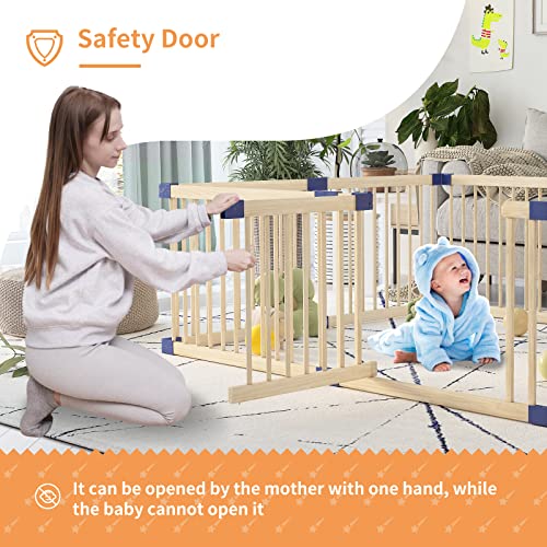 Linor Baby Playpen Kids Fence with Safety gate, 78.7"x70.8" Extra Large Playpen for Babies and Toddlers, Baby Play Yards, Activity Center Playpen for Twins, Children, 100% Natural Wood