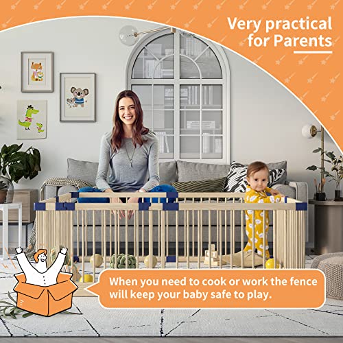 Linor Baby Playpen Kids Fence with Safety gate, 78.7"x70.8" Extra Large Playpen for Babies and Toddlers, Baby Play Yards, Activity Center Playpen for Twins, Children, 100% Natural Wood