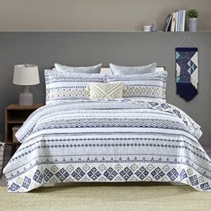 y-plwomen quilt king size 100% cotton boho king quilt, navy boho quilt sets king, lightweight bohemian king size bedspreads for all season, 3 piece