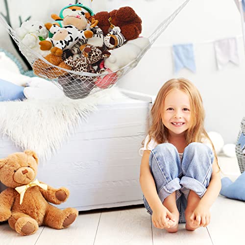 Shappy 3 Pcs Stuffed Animal Net or Hammock with LED Light Hanging Stuffed Animal Hammock Corner Stuffed Animal Holder Toy Storage Organizer 13 Feet String and Hooks for Nursery Bedroom Kids Room Decor