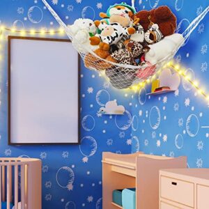 Shappy 3 Pcs Stuffed Animal Net or Hammock with LED Light Hanging Stuffed Animal Hammock Corner Stuffed Animal Holder Toy Storage Organizer 13 Feet String and Hooks for Nursery Bedroom Kids Room Decor