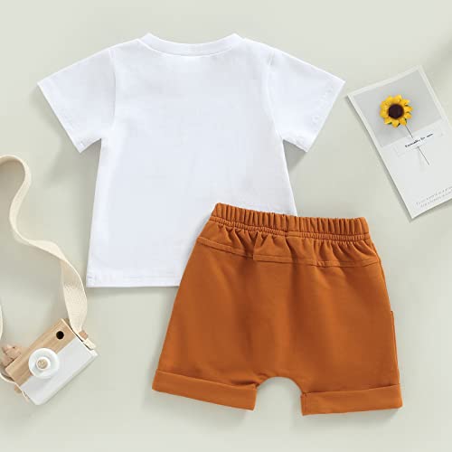 Infant Baby Boys Summer Clothes Sets Outfits Letter Print Short Sleeve T-Shirt and Stretch Casual Rolled Shorts Set (White, 12-18 Months)