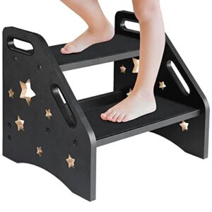 nursery step stool for kids, 2 step toddler step stool with openwork stars, toddler potty training step stool, kitchen step stool with non-slip step treads and 4 cutout handles, toddler step stool