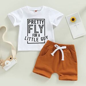 Infant Baby Boys Summer Clothes Sets Outfits Letter Print Short Sleeve T-Shirt and Stretch Casual Rolled Shorts Set (White, 12-18 Months)