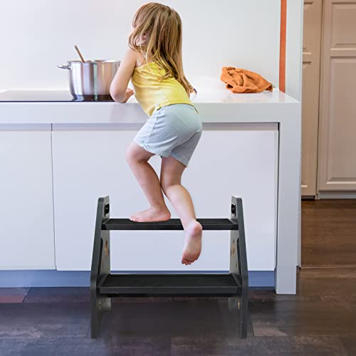 Nursery Step Stool for Kids, 2 Step Toddler Step Stool with Openwork Stars, Toddler Potty Training Step Stool, Kitchen Step Stool with Non-Slip Step Treads and 4 Cutout Handles, Toddler Step Stool