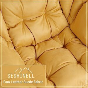 SESHINELL Faux Leather Lazy Chair with Ottoman, Suede Modern Accent Chair Contemporary Lounge Leisure Sofa Chair with Armrests, Reading Chair and Folding Footstool Set for Living Room, Bedroom, Yellow