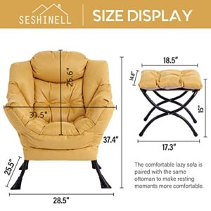 SESHINELL Faux Leather Lazy Chair with Ottoman, Suede Modern Accent Chair Contemporary Lounge Leisure Sofa Chair with Armrests, Reading Chair and Folding Footstool Set for Living Room, Bedroom, Yellow