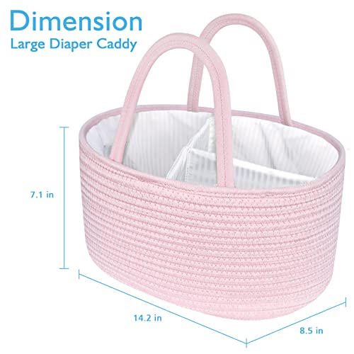 ABenkle Baby Diaper Caddy, Nursery Storage Bin and Car Organizer for Diapers and Baby Wipes, Cotton Rope Diaper Basket Caddy, Changing Table Diaper Storage Caddy Baby Gift Baskets, Pink