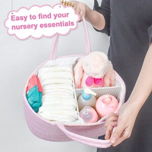 ABenkle Baby Diaper Caddy, Nursery Storage Bin and Car Organizer for Diapers and Baby Wipes, Cotton Rope Diaper Basket Caddy, Changing Table Diaper Storage Caddy Baby Gift Baskets, Pink