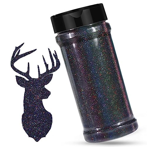 HTVRONT Holographic Fine Glitter - Black Gliter 200g/7oz Extra Fine Glitter for Crafts, Shaker Jar Ultra Fine Glitter for Resin, Portable Iridescent Glitter for Nails, Tumblers, Arts, Craft Glitter