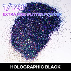 HTVRONT Holographic Fine Glitter - Black Gliter 200g/7oz Extra Fine Glitter for Crafts, Shaker Jar Ultra Fine Glitter for Resin, Portable Iridescent Glitter for Nails, Tumblers, Arts, Craft Glitter