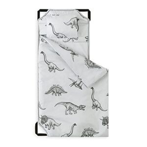 wake in cloud - nap mat with pillow for kids toddler boys girls, fit preschool daycare sleeping cot with elastic corner straps, dinosaur sketch printed on gray grey, 100% soft microfiber