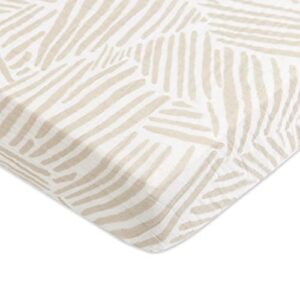 babyletto 100% organic cotton mini crib sheet, gots-certified, fitted 360°, ultra-soft and breathable muslin - oat stripe
