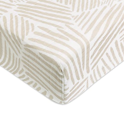 Babyletto 100% Organic Cotton Crib Sheet, GOTS-Certified, Fitted 360°, Ultra-Soft and Breathable Muslin - Oat Stripe